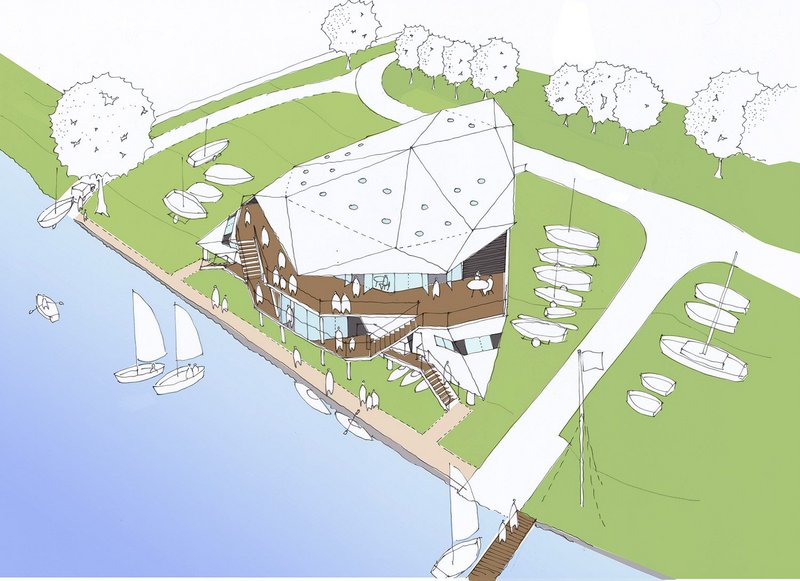 Hand-drawn sketch by Ben Stephens: a bird’s eye view for yacht clubhouse proposal