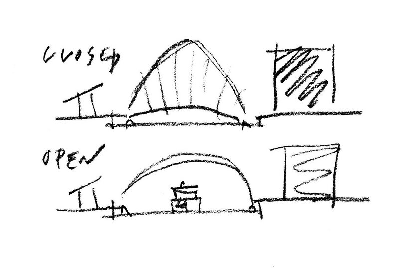 Jim Eyre’s sketch shows the concept for the footbridge in open and closed form.