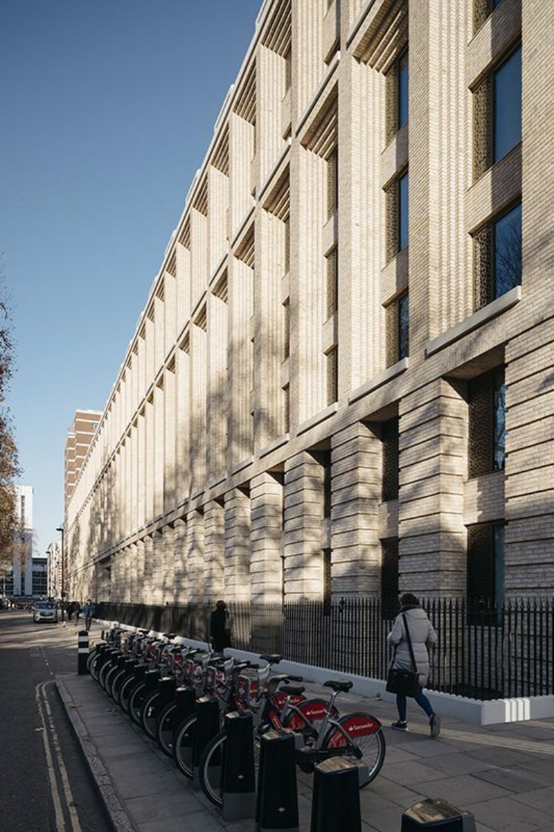 View North along Cartwright Gardens, a stripped classical composition.