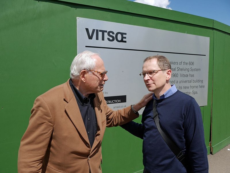The great Dieter Rams (left) and Mark Adams, MD of Vitsoe, bond on site.