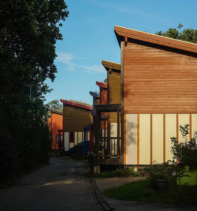 Staggered timber framed houses of Nubia Way.