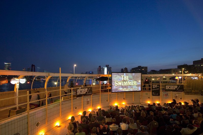 Rooftop screening at Tropicana, a former 1980s swimming and leisure centre in Rotterdam.