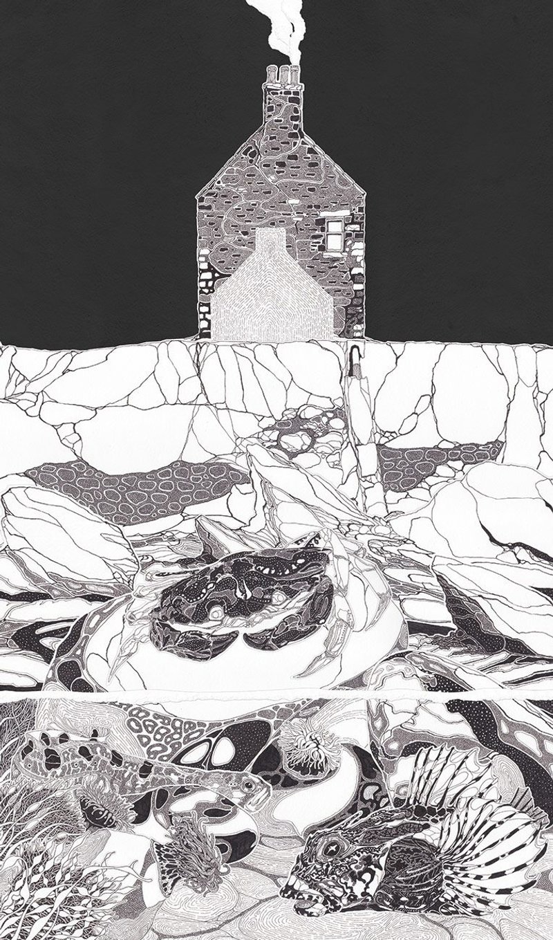 45 Crovie – a Site for Shore Eyes. Hand-drawn pen collage; 400mm x 680mm.