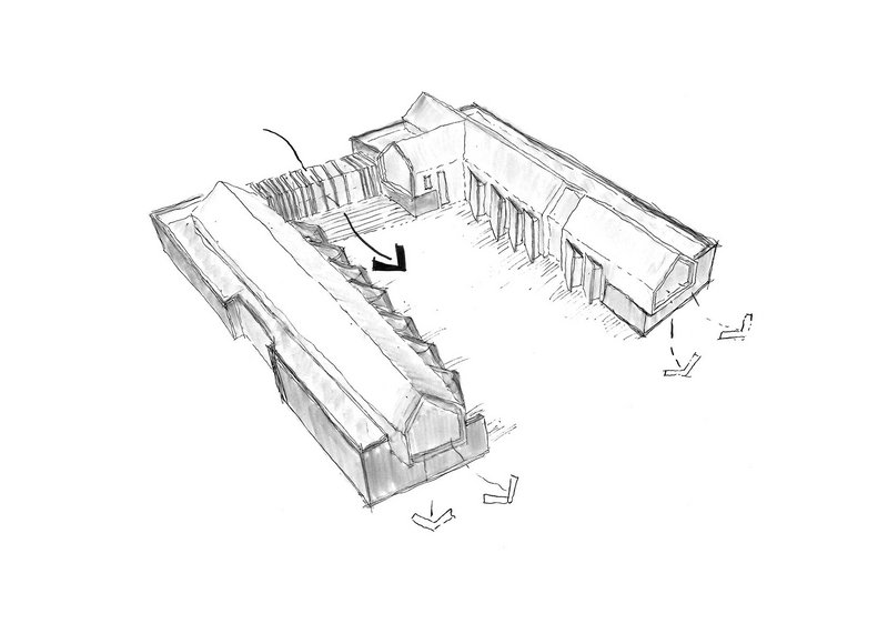 Early concept sketch for dementia element of Belper Village & Community Care Centre with views through to the Dales.