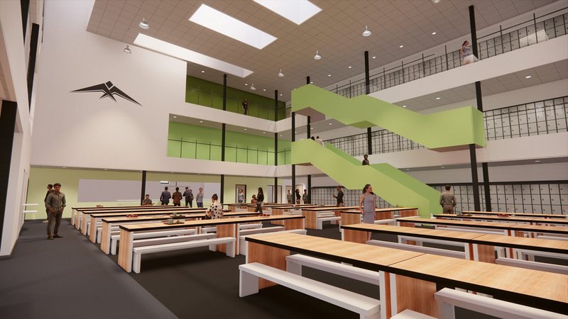 Generous common spaces, observed spaces and rooflights all contribute to the spatial generosity of the West Coventry Academy.