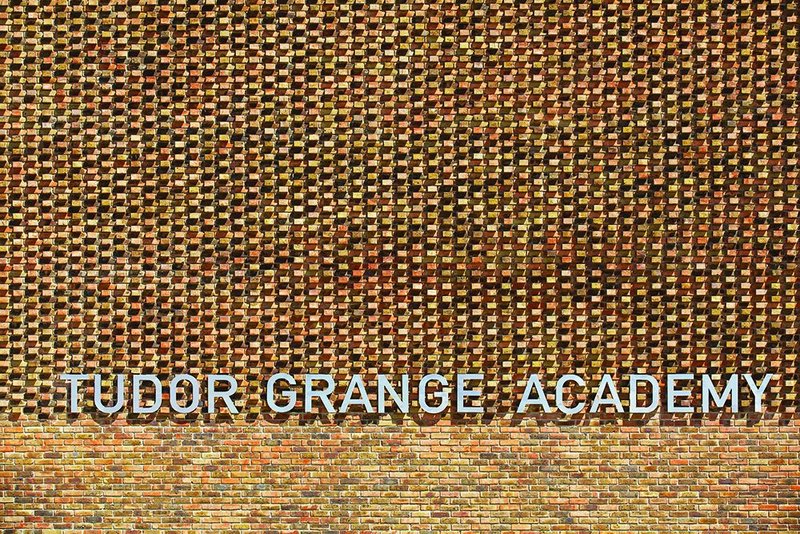 Projecting bricks add texture to the elevation of Tudor Grange Academy.