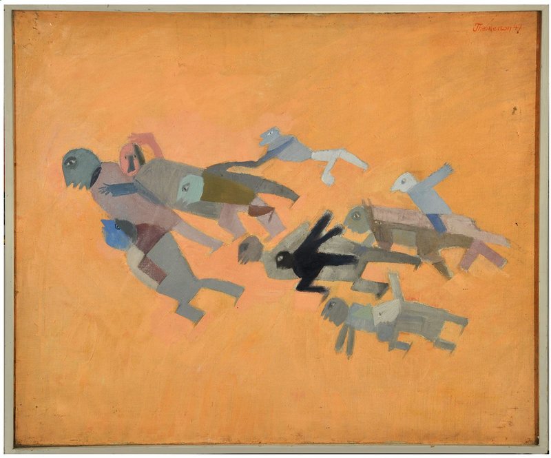 Franciszka Themerson, Eleven Persons and One Donkey Moving Forwards, 1947. Collection of the Themerson Estate © Themerson Estate 1921. From Postwar Modern: New Art in Britain 1945 – 1965, Barbican Art Gallery until 26 June 2022.