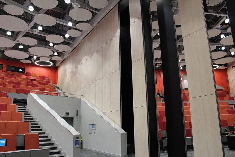 The Frederick Douglass Centre auditorium: The final installation surpassed the client's demands for acoustic privacy with a 59dB DnTw on-site tested performance.