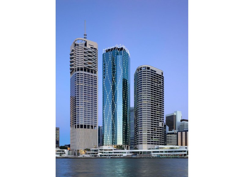 111 Eagle Street in Brisbane (centre), by Philip Cox, has an advanced algorithmically calculated structure by Carfrae/Arup.