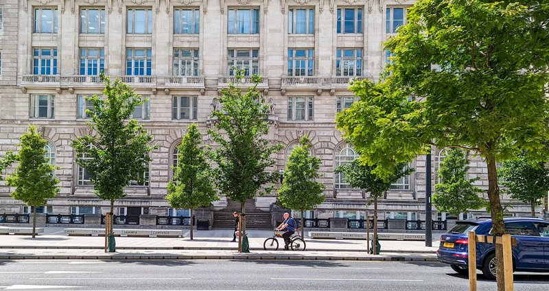 Creating spaces for trees can help provide safe and sustainable active travel with segregated cycle lanes. The Strand, Liverpool shows how restructuring existing highways has allowed space for over 150 trees; all planted within structural crate systems and permeable paving. Liverpool City Council have invested in the future of these trees to help meet climate change targets.