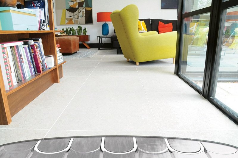 The Wunda underfloor heating system sits right under the floor so boiler temperatures can be lowered from the usual 75°C to 35 to 45°C, saving energy and cost.
