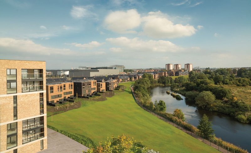 View of the site and the Cuningar Loop looking north. The intention is  to create a sense of place that doesn’t feel suburban.