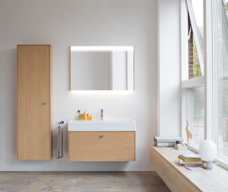 Duravit's Briosi bathroom furniture range includes a tall cabinet (shown) and semi-tall cabinet for additional storage.