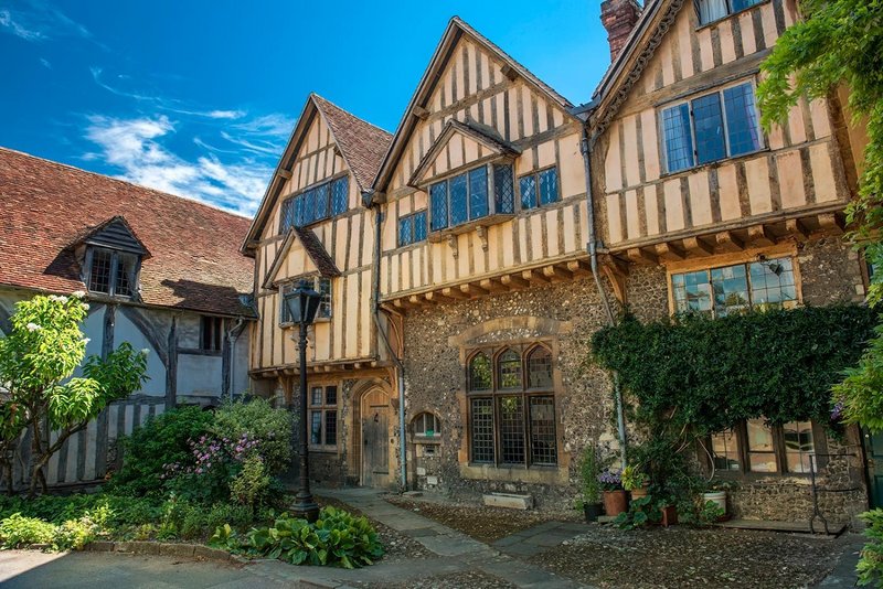 When is a half timbered building a Trojan house? Dome Alley, Cathedral Close, Winchester, Hampshire.