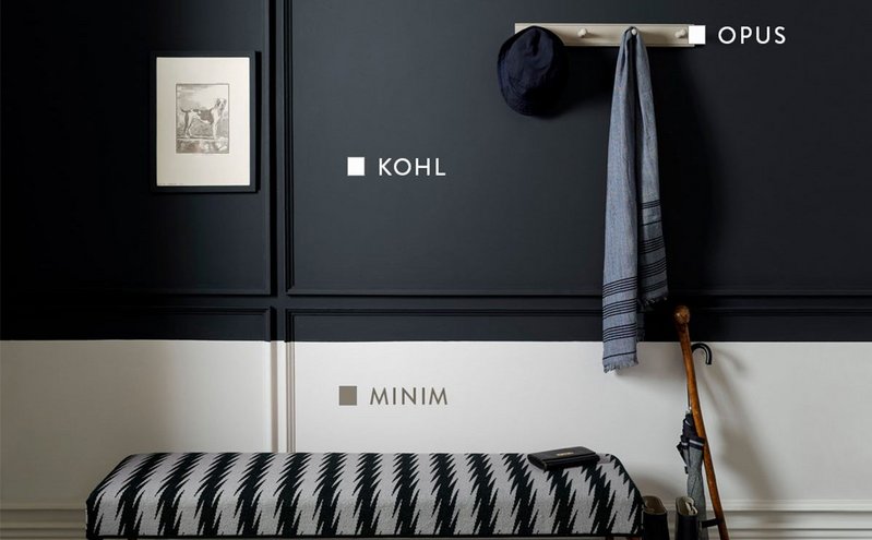 Kohl and Minim paint shades from the Monochrome collection carry the warmth of Opus from the Originals collection, all Paint & Paper Library.