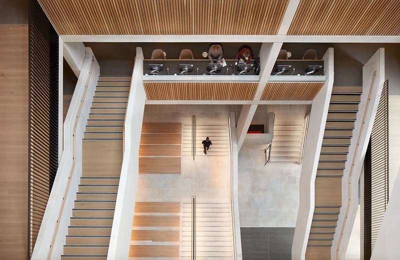 Looking down the atrium. Columns were precast while slabs were made in situ. The flawless connections make them look simple but in reality they were far from it.