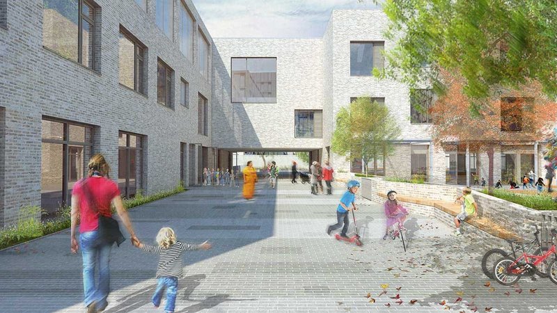 At Ballymore’s MIll Harbour scheme in London’s Docklands, FCBS was brought in to design a three-form primary which is both part of the high street and fronts a pocket park. Here, context is everything.
