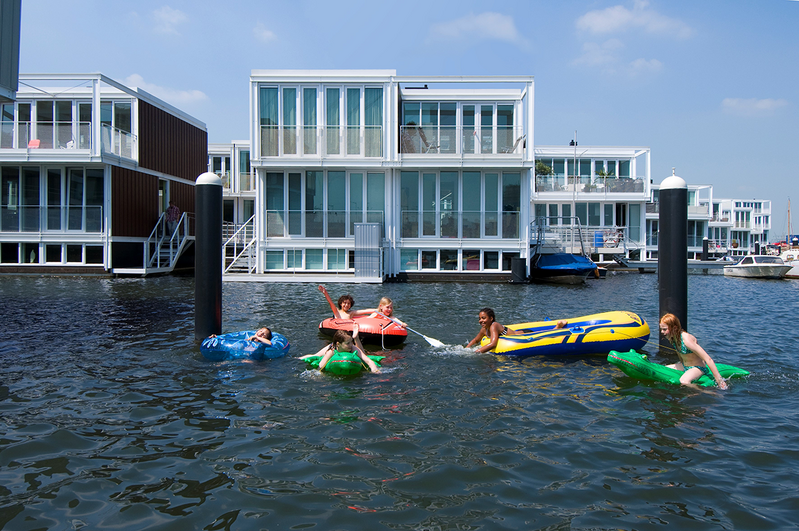 Floating homes in IJburg on the edge of Amsterdam harbour, designed by Marlies Rohmer.