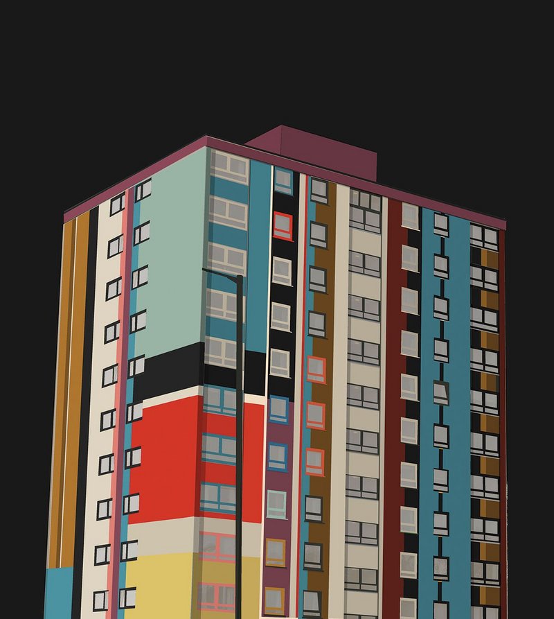 For her fourth year elective Rachel Dunne took On Colour. Her project analysed the colours of Pablo Picasso’s Mandolin and Guitar and applied them to a tower block.