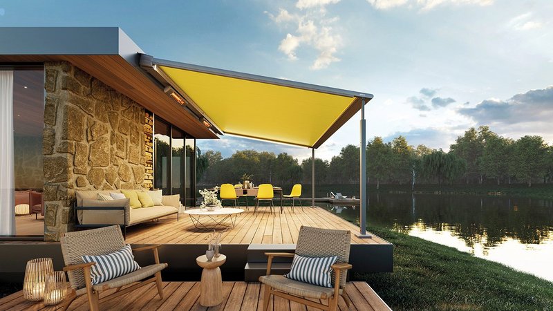 Sun protection made in Germany: Markilux Pergola Cubic awning with integrated lights and heaters.