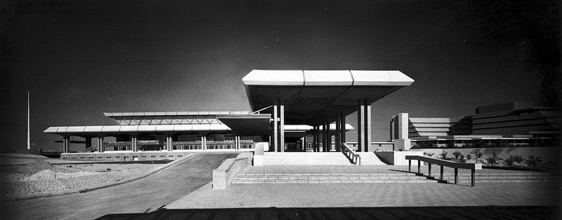 Hotel and Conference Centre, Riyadh, designed by Trevor Dannatt & Partners, 1974.