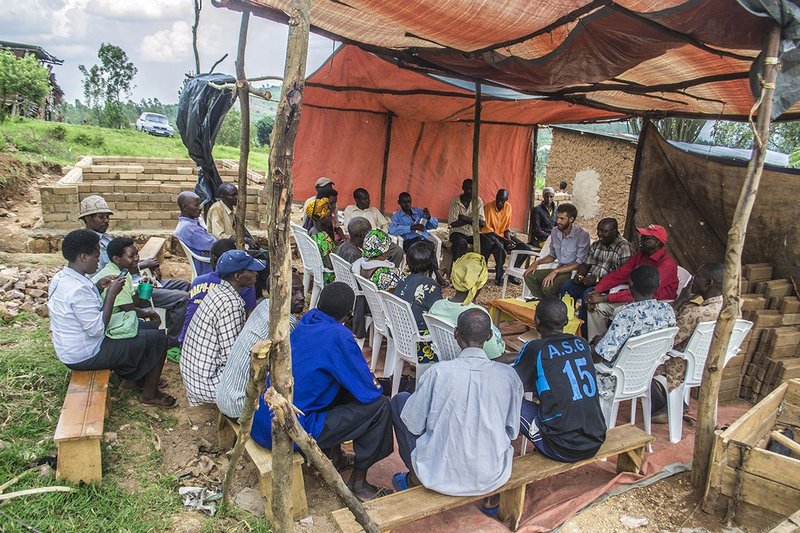 Cooperative meeting and speeches after first phase on site in Ntarama, Rwanda, December 2014.