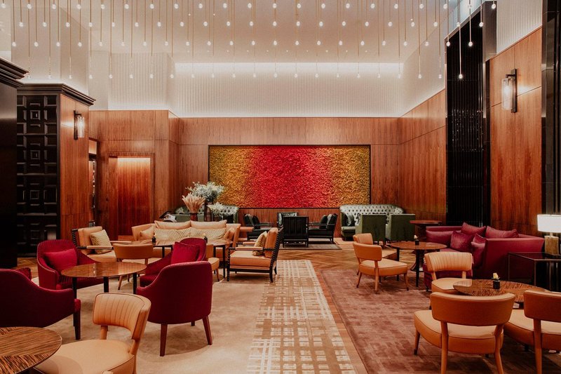 The Park Hyatt London River Thames hotel's Nine Elms Bar & Lounge: Oscar Evo-Blade knife-edge trim was specified for the ceiling design.