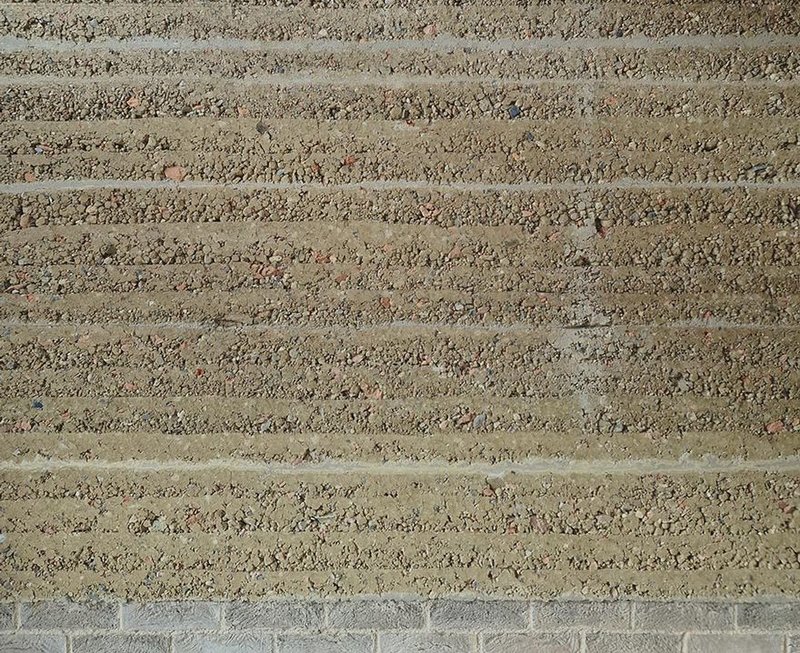 Detail of Jonathan Tuckey Design’s Rammed Earth House on site in Wiltshire. The practice is collaborating with rammed earth construction expert Martin Rauch.