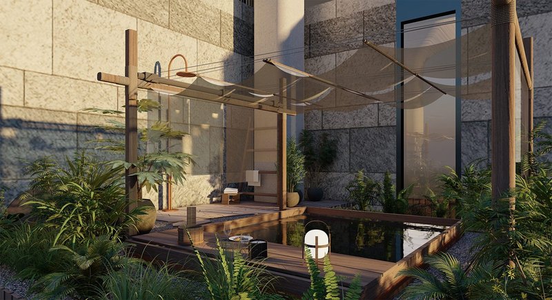 1000 Trees Unbound Hotel concept for balcony with canopy for urban camping.