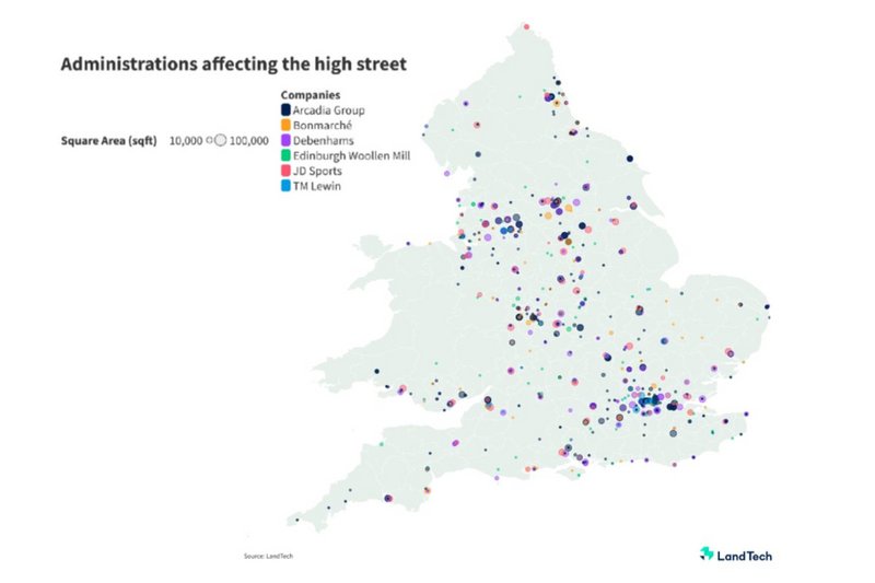 Mapped: Administrations affecting six high-street companies in England and Wales.