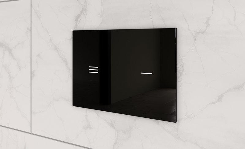 Symfo flush plate in black tempered glass by Italian design studio Palomba Serafini Associati for Ideal Standard.