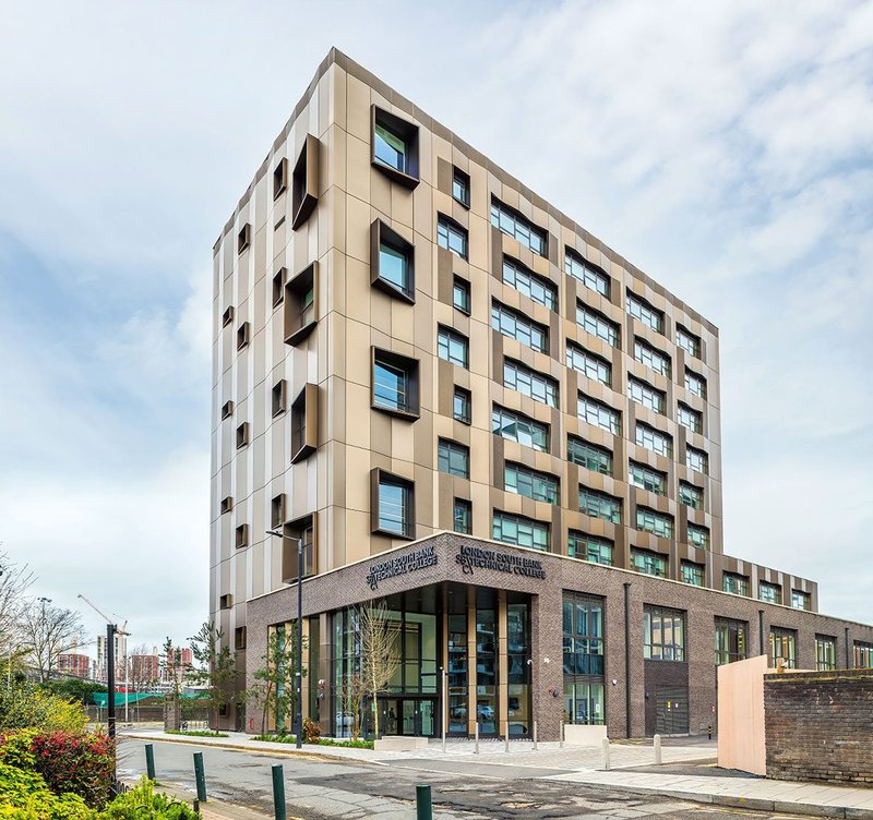 Both inside and out, London South Bank Technical College is designed to feel like a workspace.