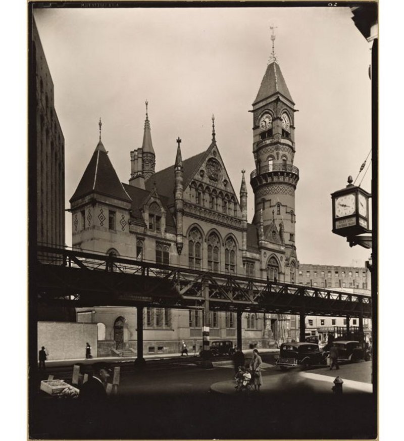 Jefferson Market Court, whose clocks Gayle was instrumental in saving. Credit Berenice Abbott, 1935 - New York Public Library