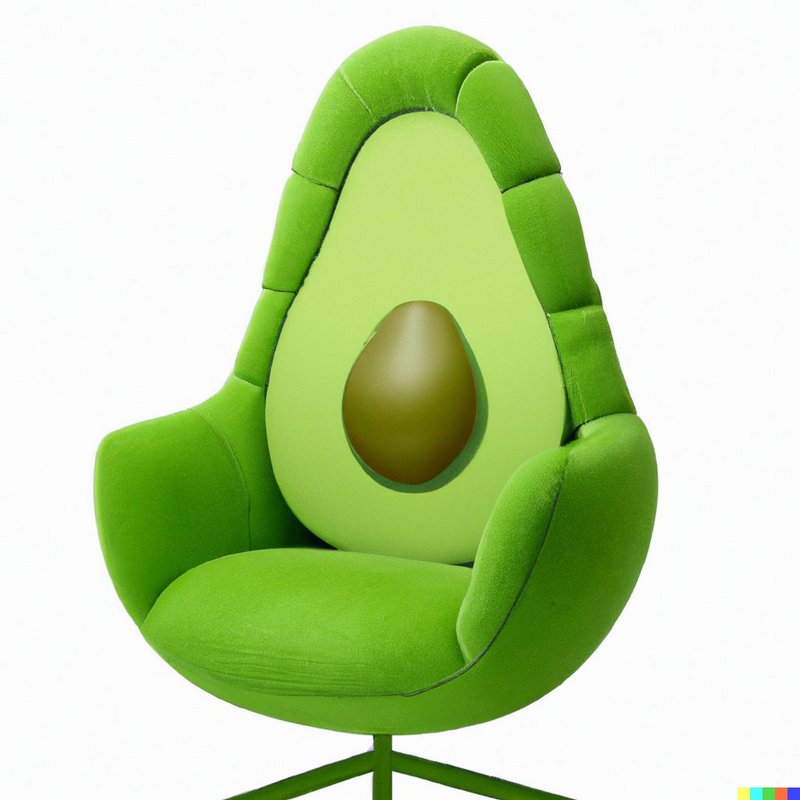 OpenAI’s DALL-E system generates provocative images from text inputs; this one was “an armchair in the shape of an avocado.” See https://openai.com/blog/dall-e/ “DALL·E: Creating Images from Text”