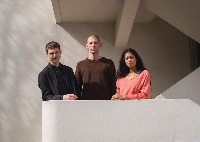 From left to right, Finn Williams, Jack Self and Shumi Bose contemplate Venice from the Isokon building.