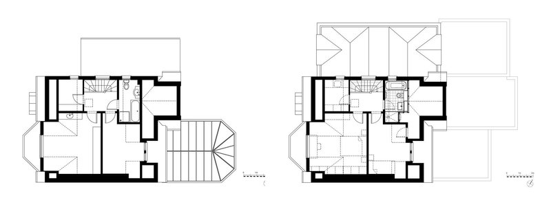 Second floor plan, before and after.