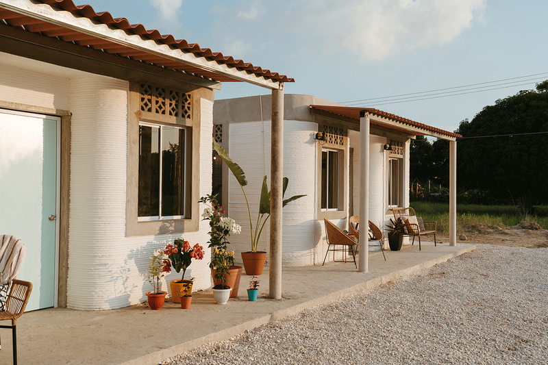 Each home contains two bedrooms, a living room, a kitchen, a bathroom and connections to electricity and water supply.