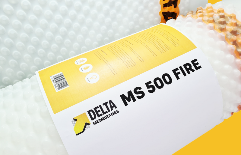 Delta MS 500 Fire retardant membrane is a cavity drain membrane used for waterproofing on walls, floors and vaulted ceilings, above and below ground over a contaminated or damp background.