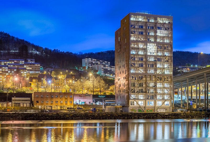 Treet ('The Tree'), in Bergen, Norway, designed by Artec AS with a loadbearing glulam structure.