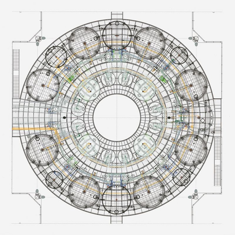 The Finest Cut II, Macallan Distillery, Lord Rogers of Riverside CH RA at the Royal Academy Summer Show 2017. Ink and paper, 110 × 110 cm.