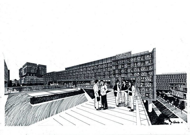 Alan Dunlop’s drawing of the new school of architecture at Xi’an Jiaotong-Liverpool University.