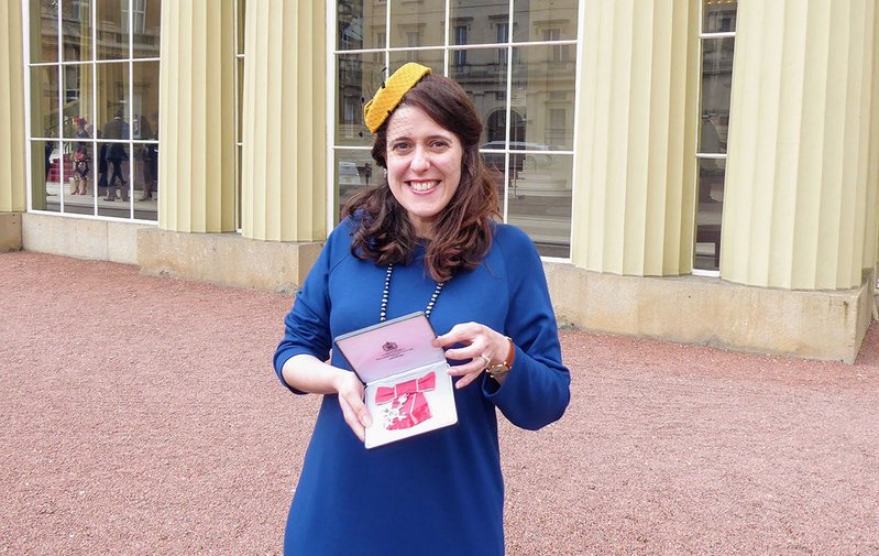 Stefanie Stead receiving her MBE at Buckingham Palace in April 2019.
