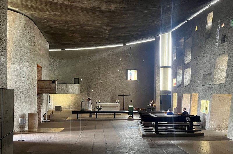 Chapelle Notre-Dame-du-Haute's softly lit interior.