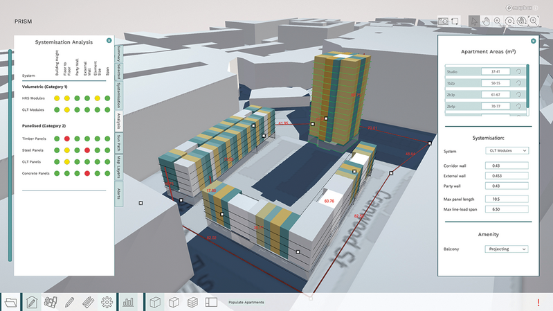 Screenshot from the free, open-source PRISM app collates data about housing from around London to allow users to rapidly configure options on London plots.