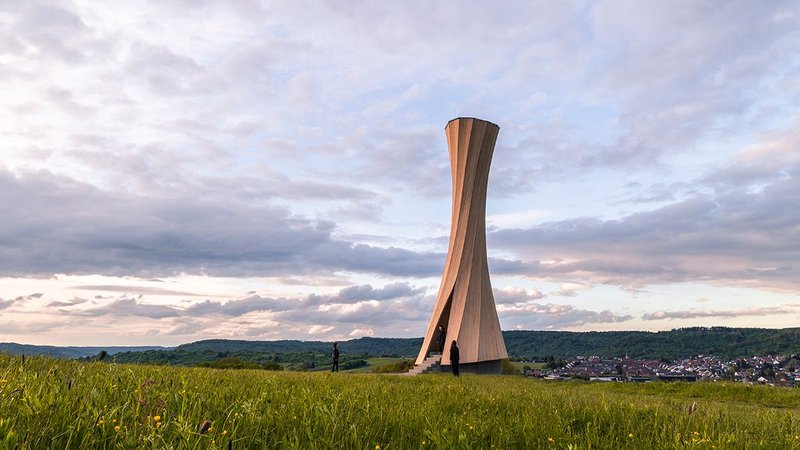 The 14m high Urbach lookout tower installed in situ near Stuttgart.
