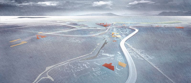 Yale’s Christopher Leung’s commended Decommission/ Recommission project, with his Hadid-like overview of Bridgeport, Connecticut.
