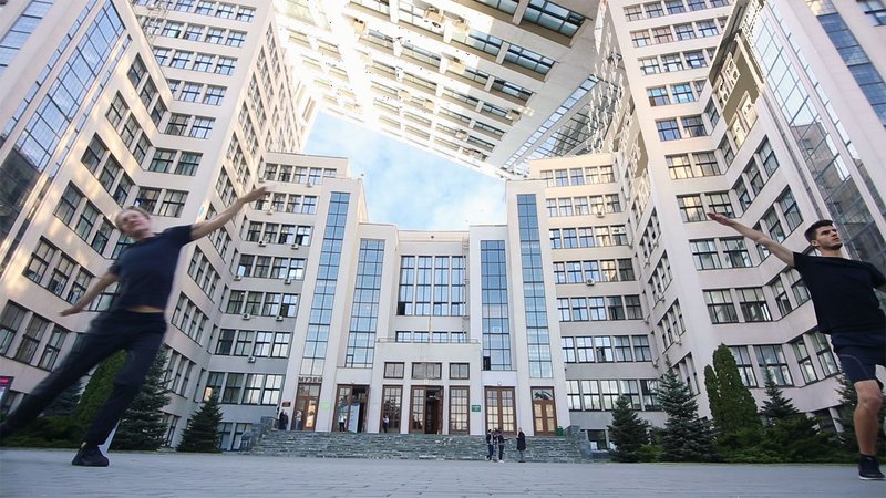 Monolithic Constructivist structures define Freedom Square in the centre of Kharkiv.