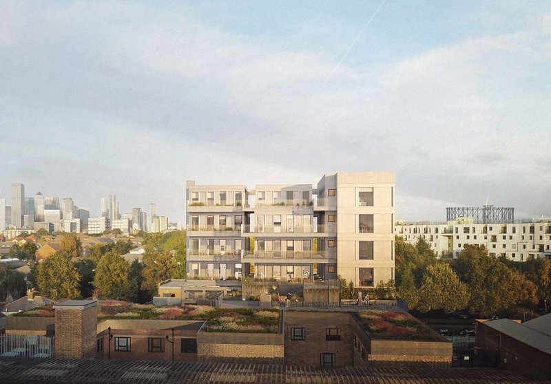 The 15 dual aspect homes for the Bermondsey rooftop are manufactured offsite in the UK.