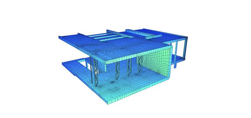 Finite element analysis of the south cantilever of Stanton Williams’ Stirling Prize winning Sainsbury Laboratory in Cambridge.