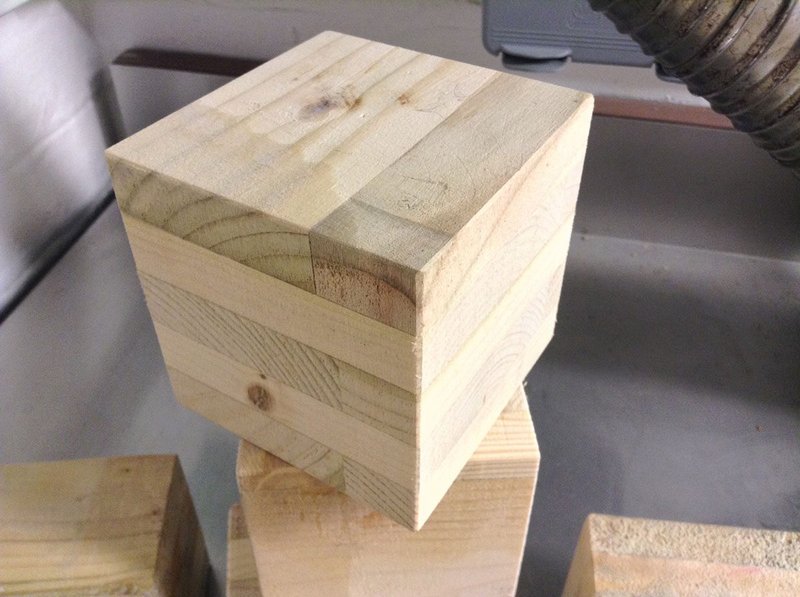 Specimens of cross-laminated secondary timber for lab testing.
